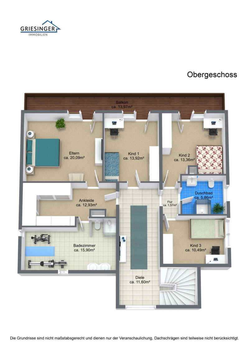 Obergeschoss - 3D Grundriss