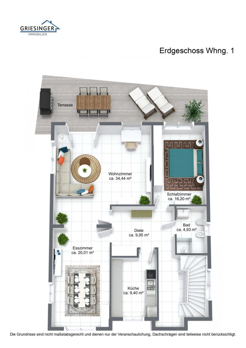 3D Grundriss - Erdgeschoss Whng. 1