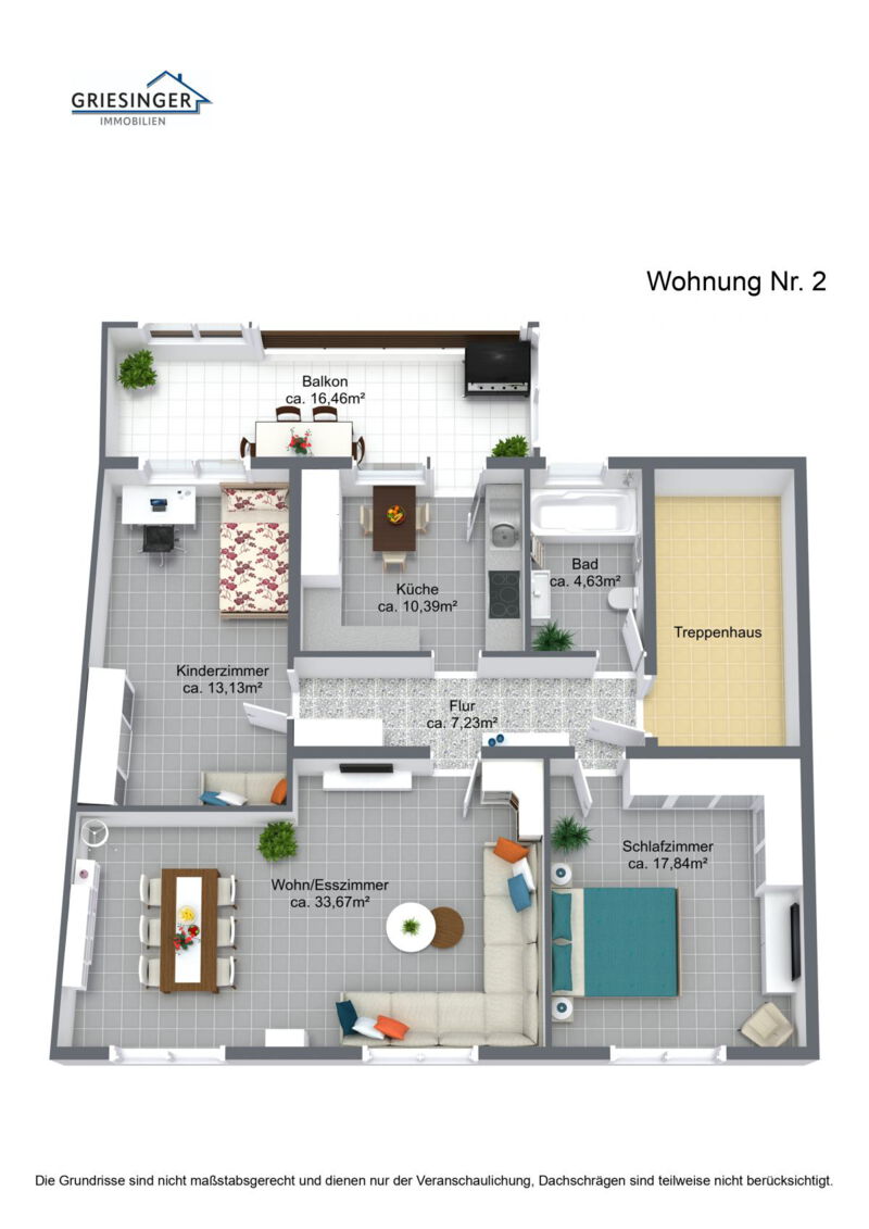 Wohnung Nr. 2 - 3D Grundrisse